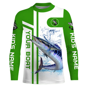 Wahoo fishing Customize name and boat name fishing shirts for men, custom fishing apparel | Green - NQS3251