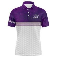 Load image into Gallery viewer, Purple and white Mens golf polo shirts custom name golf shirts for men, personalized golf gifts NQS6452