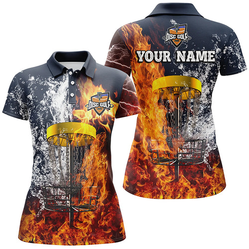 Fire and water disc golf basket custom name Womens disc golf polo shirt, personalized disc golf gifts NQS4606