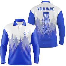 Load image into Gallery viewer, Disc golf hole in the woods Men polo shirts custom name disc golf polo shirts for men | Blue NQS4800