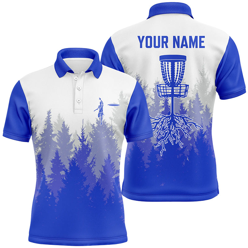 Disc golf hole in the woods Men polo shirts custom name disc golf polo shirts for men | Blue NQS4800