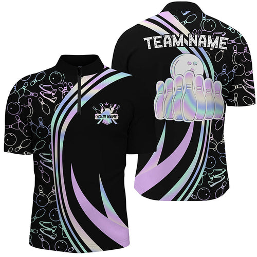 Black Men bowling Quarter Zip shirt Custom neon camo team league bowling jerseys, gifts for bowlers NQS7210