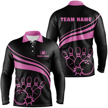 Load image into Gallery viewer, Personalized black bowling polo shirts for men, custom men&#39;s bowling shirt team bowling jerseys | Pink NQS6923