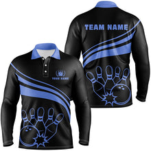 Load image into Gallery viewer, Personalized black bowling polo shirts for men, custom men's bowling shirt team bowling jerseys | Blue NQS6924
