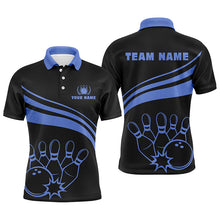 Load image into Gallery viewer, Personalized black bowling polo shirts for men, custom men's bowling shirt team bowling jerseys | Blue NQS6924