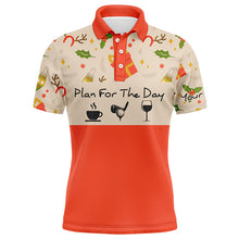 Load image into Gallery viewer, Funny Mens golf polo shirts Christmas pattern custom name plan for the day coffee golf wine NQS4219