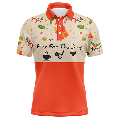 Funny Mens golf polo shirts Christmas pattern custom name plan for the day coffee golf wine NQS4219