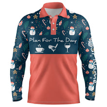 Load image into Gallery viewer, Funny Mens golf polo shirts Christmas pattern snowman custom name plan for the day coffee golf wine NQS4220