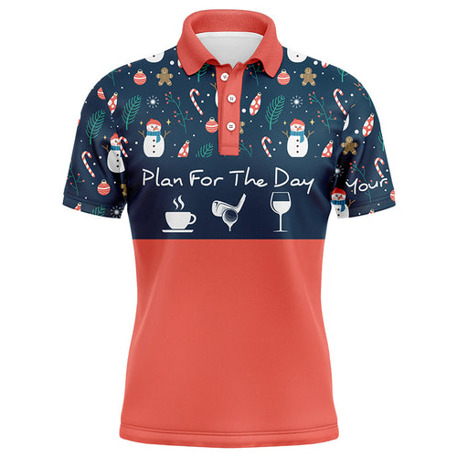 Funny Mens golf polo shirts Christmas pattern snowman custom name plan for the day coffee golf wine NQS4220
