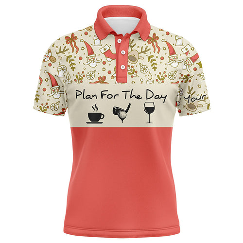 Funny Mens golf polo shirts lovely Christmas pattern custom name plan for the day coffee golf wine NQS4221