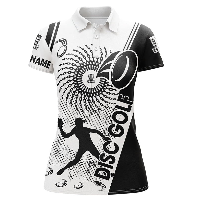 Black and white Womens disc golf polo shirts custom disc golf shirt, personalized disc golf gifts NQS6752