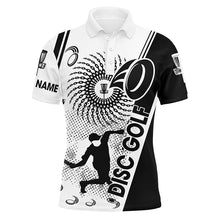 Load image into Gallery viewer, Black and white  Mens disc golf polo shirts custom disc golf shirt, personalized disc golf gifts NQS6752