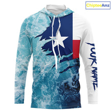 Load image into Gallery viewer, Texas flag fishing Saltwater Long sleeve customized name Fishing Shirts UV Protection, Sea wave camo blue Fishing Shirts NQS2567