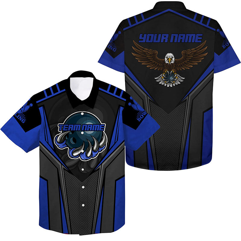 Custom name and team name Bowling Hawaiian Shirt for Men, Eagle Men's Bowling Team Shirts | Blue NQS4631
