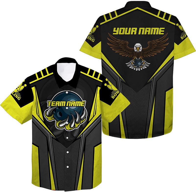 Custom name and team name Bowling Hawaiian Shirt for Men, Eagle Men's Bowling Team Shirts | Yellow NQS4631