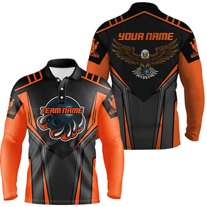 Custom name and team name Bowling polo shirts for Men, Eagle Men's Bowling Team Shirts | Orange NQS4631