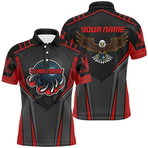 Custom name and team name Bowling polo shirts for Men, Eagle Men's Bowling Team Shirts | Red NQS4631