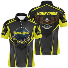 Load image into Gallery viewer, Custom name and team name Bowling polo shirts for Men, Eagle Men&#39;s Bowling Team Shirts | Yellow NQS4631