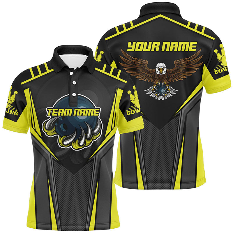Custom name and team name Bowling polo shirts for Men, Eagle Men's Bowling Team Shirts | Yellow NQS4631