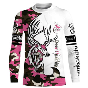 Deer hunting tattoos pink camo custom name all over print hunting Shirts - Hunting gifts NQS4041