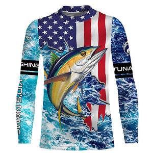 Tuna fishing American flag blue sea camo Custom sun protection long sleeve fishing shirts for men NQS4057