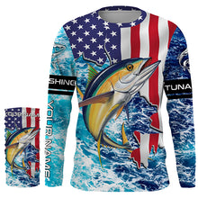 Load image into Gallery viewer, Tuna fishing American flag blue sea camo Custom sun protection long sleeve fishing shirts for men NQS4057