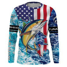Load image into Gallery viewer, Tuna fishing American flag blue sea camo Custom sun protection long sleeve fishing shirts for men NQS4057