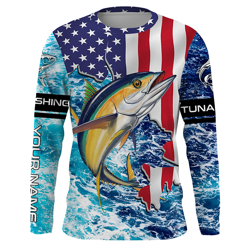 Tuna fishing American flag blue sea camo Custom sun protection long sleeve fishing shirts for men NQS4057