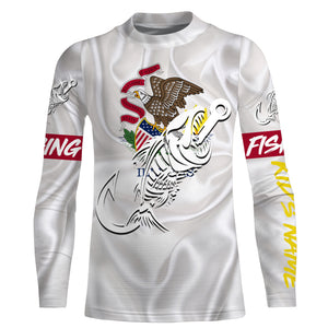 IL Illinois Fishing Flag Fish hook skull Custom sun protection fishing shirts for men, women, kid NQS3393