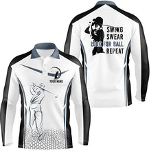 Load image into Gallery viewer, Black and white Mens golf polo shirt custom swing swear look for ball repeat men's golf shirts NQS6525
