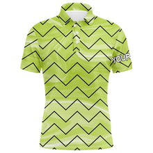 Load image into Gallery viewer, Mens golf polos shirts custom green stripe pattern mens golf tops, gifts for the golfer NQS7137