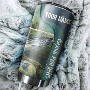 Salmon Fishing Gone Fishing Tumbler Cup Customize name Personalized Fishing gift for fisherman - NQS259