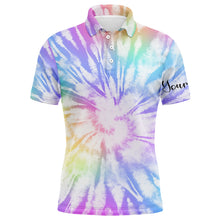 Load image into Gallery viewer, Mens golf polo shirt watercolor tie dye background custom name golf shirt, golfing gift NQS4070