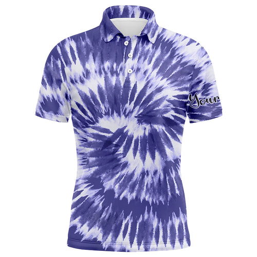 Mens golf polo shirts violet purple tie dye background custom name golf shirt, golfing gift NQS4073