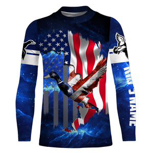 Duck hunting American flag patriotic 3d galaxy camo shirts- Personalized Hunting gift NQSD19