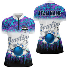 Load image into Gallery viewer, Womens Quarter Zip shirts Custom blue purple marble pattern bowling Team Jerseys, gift for bowlers NQS7141