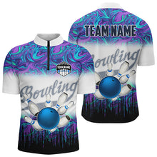 Load image into Gallery viewer, Men bowling Quarter Zip shirt Custom blue purple marble pattern bowling Team Jerseys, gift for bowlers NQS7141