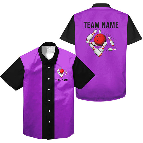 Personalized Purple Black Retro Bowling hawaiian shirts Custom vintage Team button up shirts NQS6803