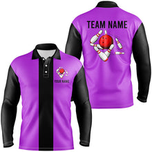 Load image into Gallery viewer, Personalized Purple Black Retro Bowling Polo Shirts For Men custom vintage bowling team jerseys NQS6803