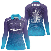 Load image into Gallery viewer, Blue purple gradient abstract Swirl pattern Womens disc golf polo shirt custom disc golf shirt NQS6810