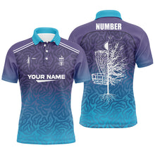 Load image into Gallery viewer, Blue purple gradient abstract Swirl pattern Mens disc golf polo shirts custom disc golf shirt NQS6810
