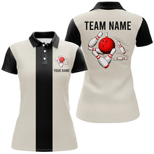 Load image into Gallery viewer, Personalized Beige and Black Retro Bowling Polo shirt For women custom vintage bowling team jerseys NQS7000