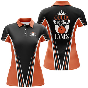 Queen of the lanes Short Sleeve polo bowling shirts for women, Custom gift for girl bowlers | Orange NQS4648