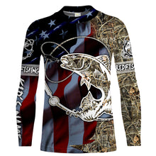 Load image into Gallery viewer, Redfish puppy drum fishing camo American flag Customize Name UV Long Sleeve Fishing Shirts UPF 30+ NQS2185