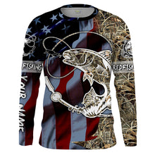 Load image into Gallery viewer, Redfish puppy drum fishing camo American flag Customize Name UV Long Sleeve Fishing Shirts UPF 30+ NQS2185