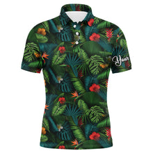 Load image into Gallery viewer, Men golf polo upf shirts with tropical summer leaves background custom team golf polo shirts NQS3714