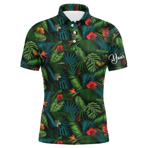 Men golf polo upf shirts with tropical summer leaves background custom team golf polo shirts NQS3714