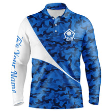 Load image into Gallery viewer, Personalized blue camo golf shirt custom name Men golf polo shirts, gifts for golf lovers NQS4088