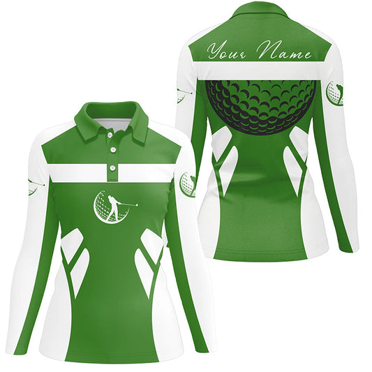 Green and white Womens golf polo shirt custom name cool golf gifts for ladies NQS7254