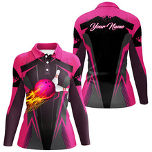 Load image into Gallery viewer, Personalized Women polo Shirt Flame Bowling Ball Pins, bowling jerseys for bowlers | Pink NQS7014